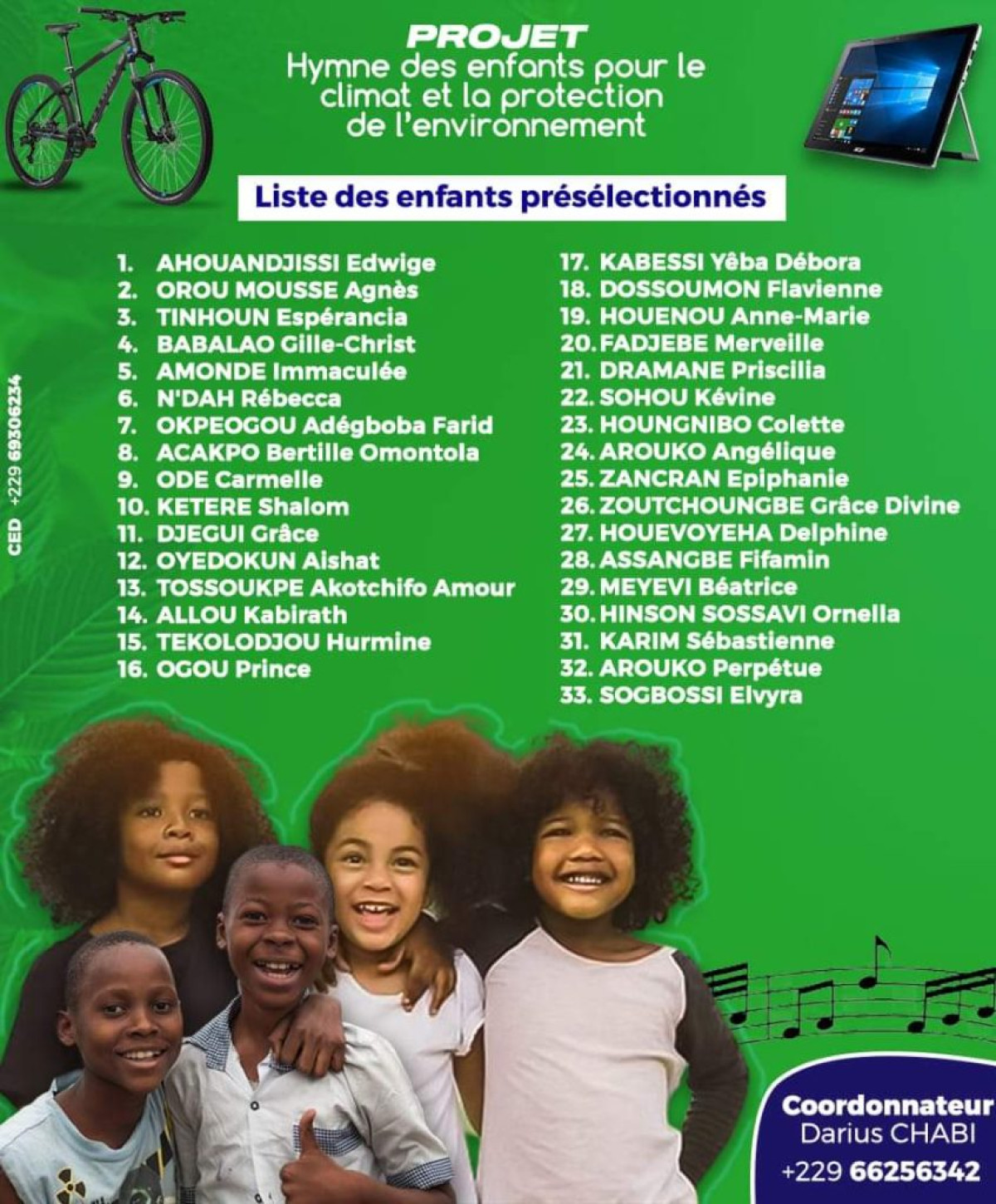PROJET HYMNE DES ENFANTS POUR LE CLIMAT ET LA PROTECTION DE L’ENVIRONNEMENT AU BENIN : 33 candidats retenus, en formation le 28 décembre prochain . C’est au siège du groupe de presse Daabaaru à Parakou