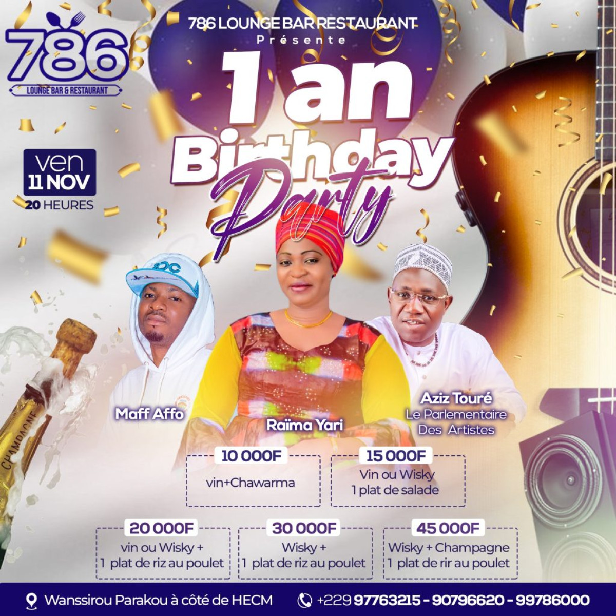 LOUNGE BAR RESTAURANT BIRTHDAY PARTY : 786, le coin le plus class et le plus chaud de Parakou a un an (Un programme alléchant pour célébrer un événement inédit)