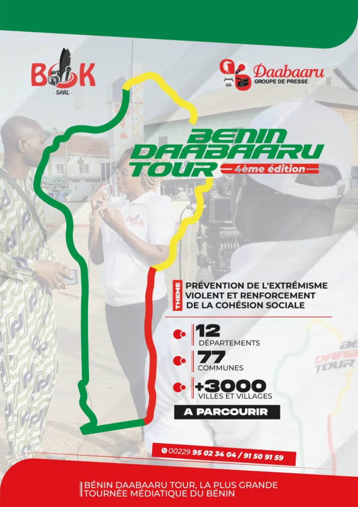 4ÈME ÉDITION DE BÉNIN DAABAARU TOUR : Devenez partenaire de la plus grande tournée médiatique du Bénin . C&rsquo;est du 19 février au 26 Mars . 12 départements, 77 Communes et plus de 3000 localités à parcourir