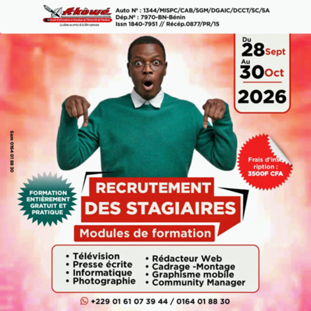 Université de Parakou :La presse universitaire "Journal Akôwé", lance le recrutement de ses stagiaires