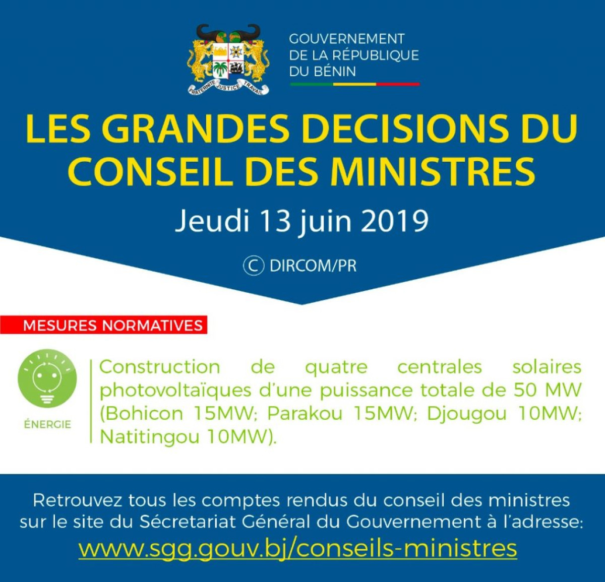 PROJET DE CONSTRUCTION DE 4 CENTRALES PHOTOVOLTAÏQUES AU BENIN, Le gouvernement œuvre pour l’autosuffisance énergétique