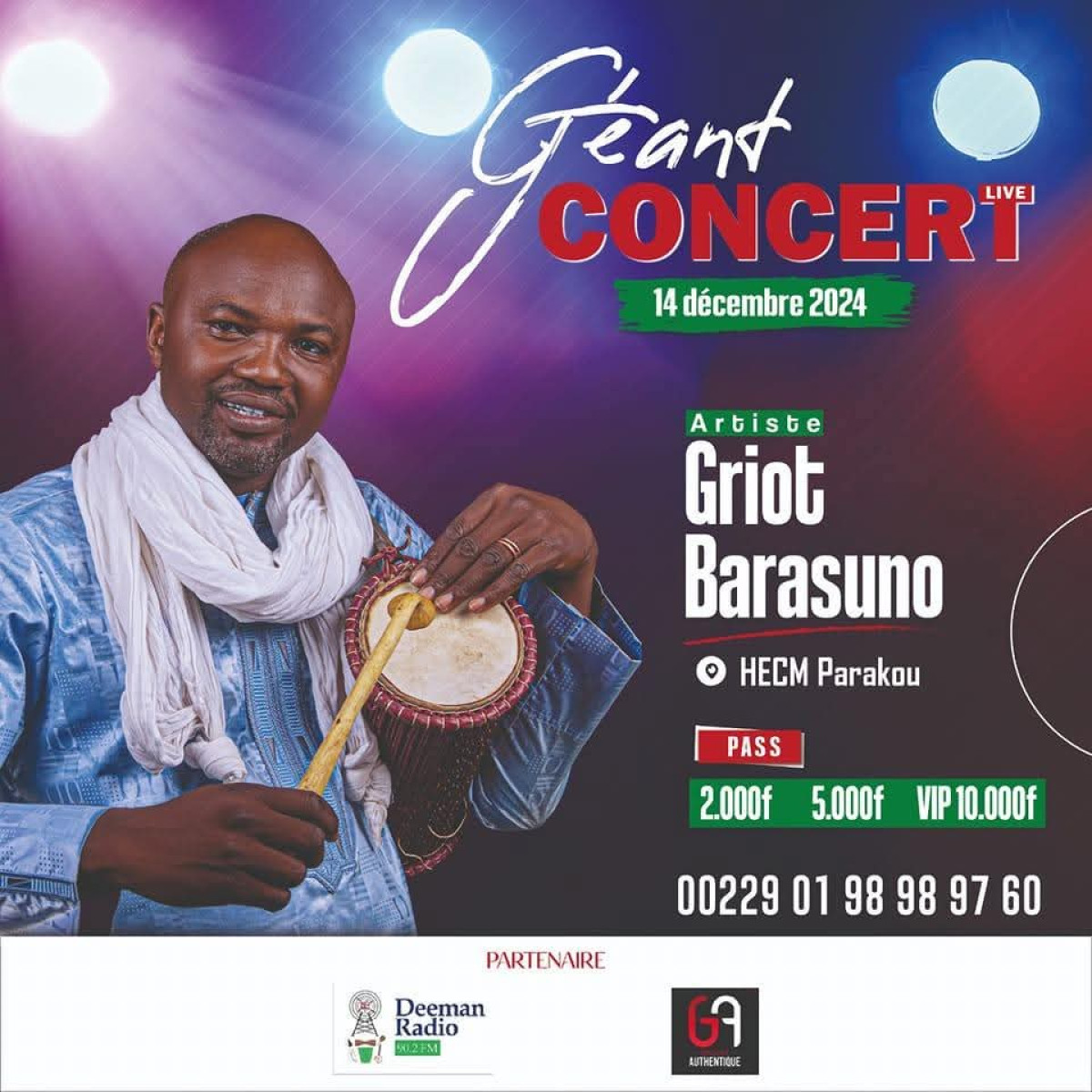 Géant concert live à parakou: le griot Barasuno sur scène le 14 décembre prochain 