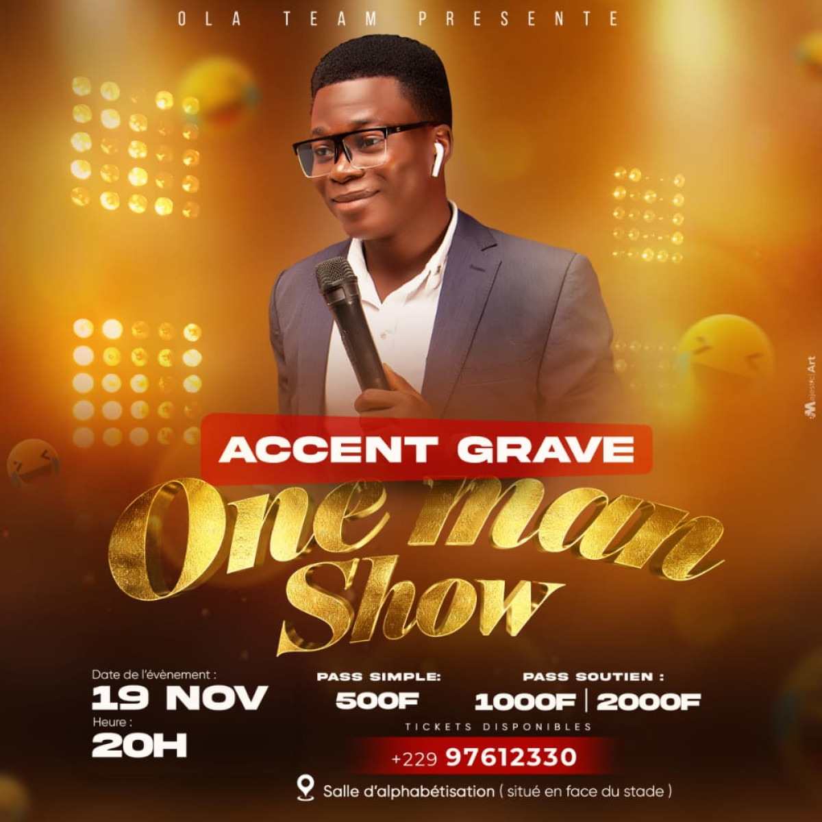 PARAKOU/SUPER ONE MAN SHOW DE FIN D’ANNÉE : L’artiste comédien « Accent Grave » sur scène le 19 novembre