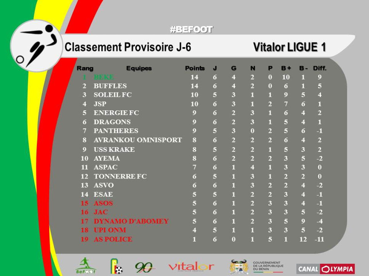 VITALOR LIGUE 1  : Voici le classement provisoire