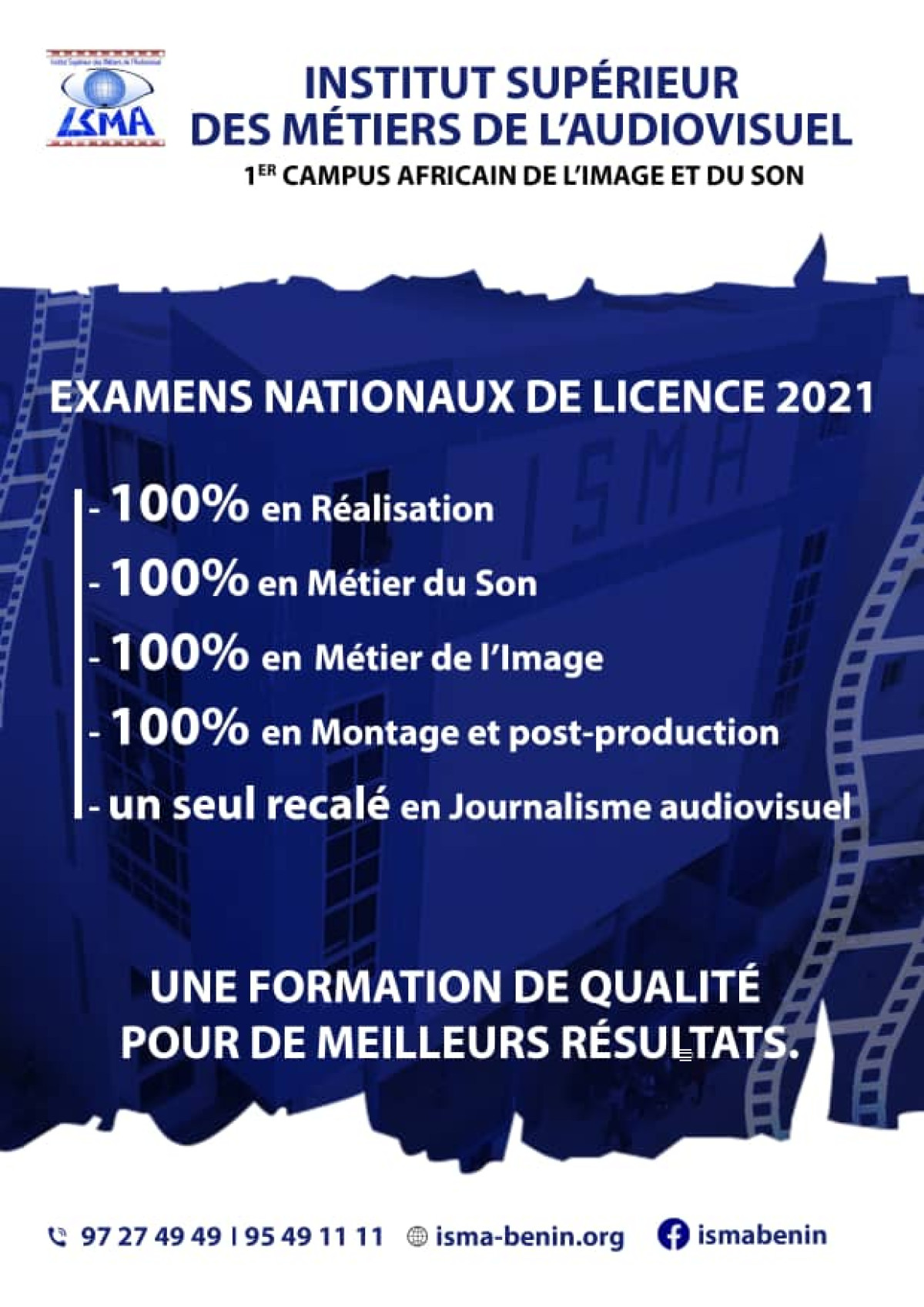 BENIN/EXAMENS NATIONAUX DE LICENCE 2021 : L’Isma confirme sa marque d’excellence . 100% de réussite enregistré dans toutes les filières