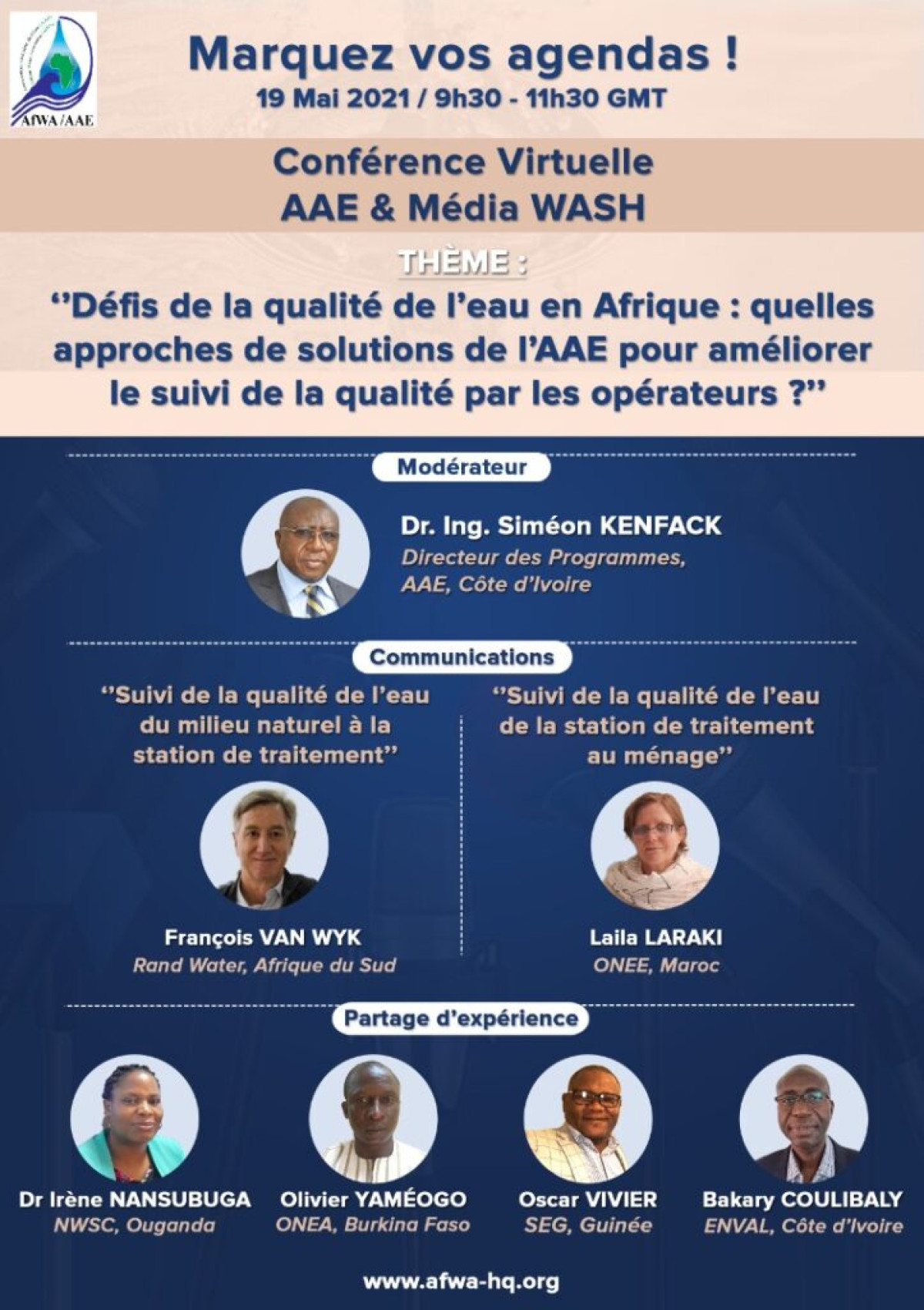 ASSOCIATION AFRICAINE DE L’EAU (AAE) : Une conférence virtuelle prévue pour le 19 mai prochain