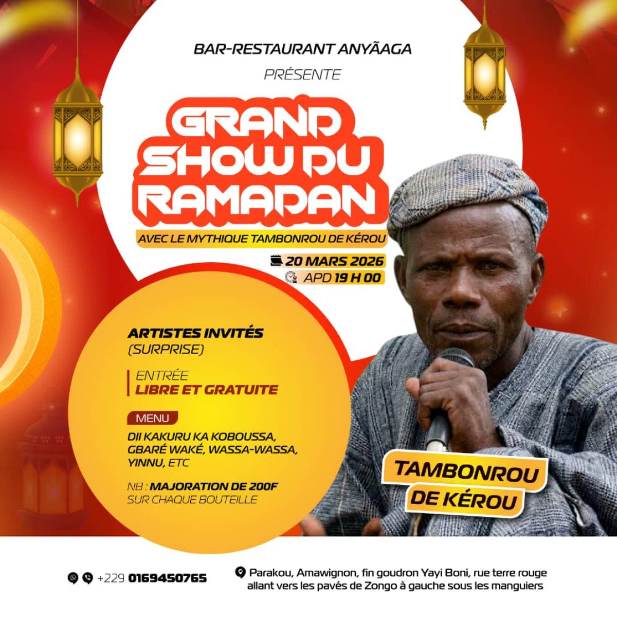 Fête de Ramadan au bar-restaurant "Anyãaga" à Parakou: le mythique Tamborou de Kérou en show le 20 mars prochain