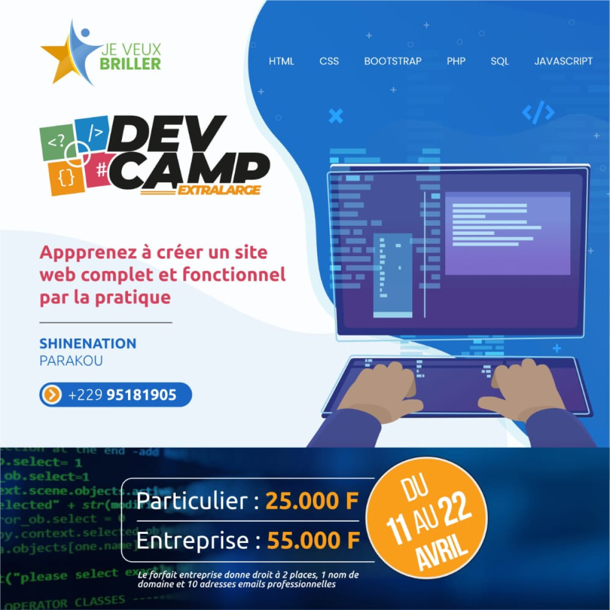 PARAKOU/INITIATION DES JEUNES AUX MÉTIERS DU NUMÉRIQUE : Géraud Aihonnou organise la 22ème édition du DevCamp . C’est du 11 au 22 avril prochain à la ShineNation