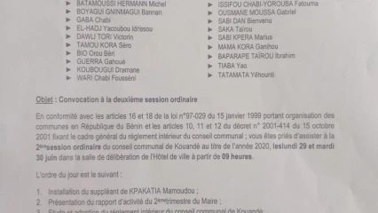 COMMUNE DE KOUANDÉ :  Les conseillers communaux en session le 29 juin prochain
