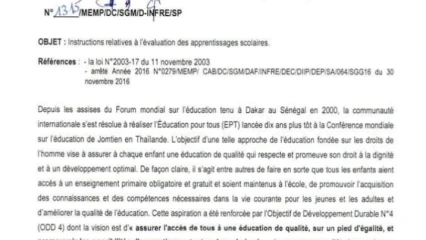 EDUCATION AU BENIN : Le passage systématique des écoliers du Ci, Ce1 et Cm1 autorisé