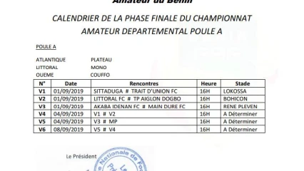 LIGUE NATIONALE DE FOOTBALL AMATEUR : Le calendrier de la phase finale