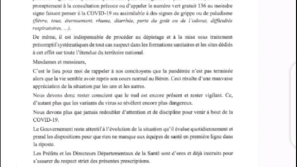 RECRUDESCENCE DES CAS DE COVID-19 AU BÉNIN : Le ministre Hounkpatin invite les populations au respect des gestes barrières