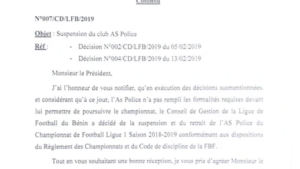 VITALOR LIGUE 1 : Le club As Police disqualifié