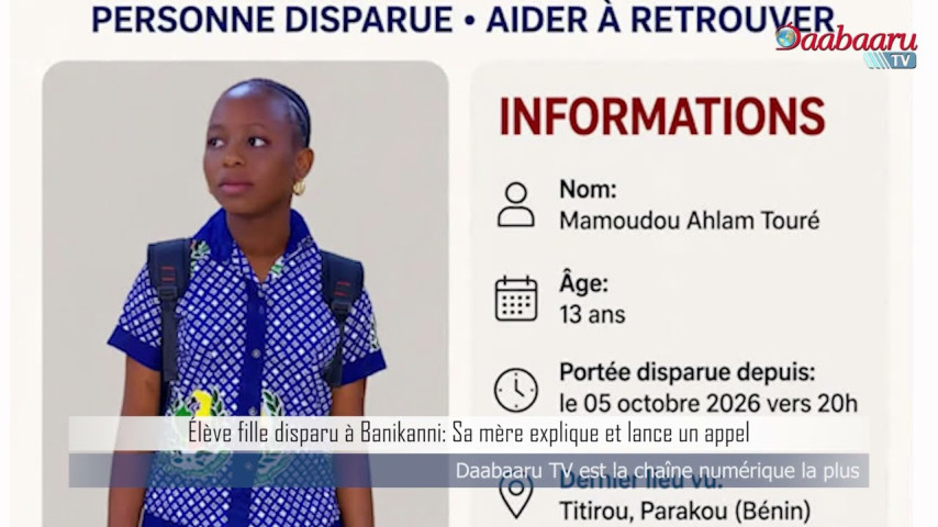 Élève Fille disparue à Banikanni: Sa mère explique et lance un appel.